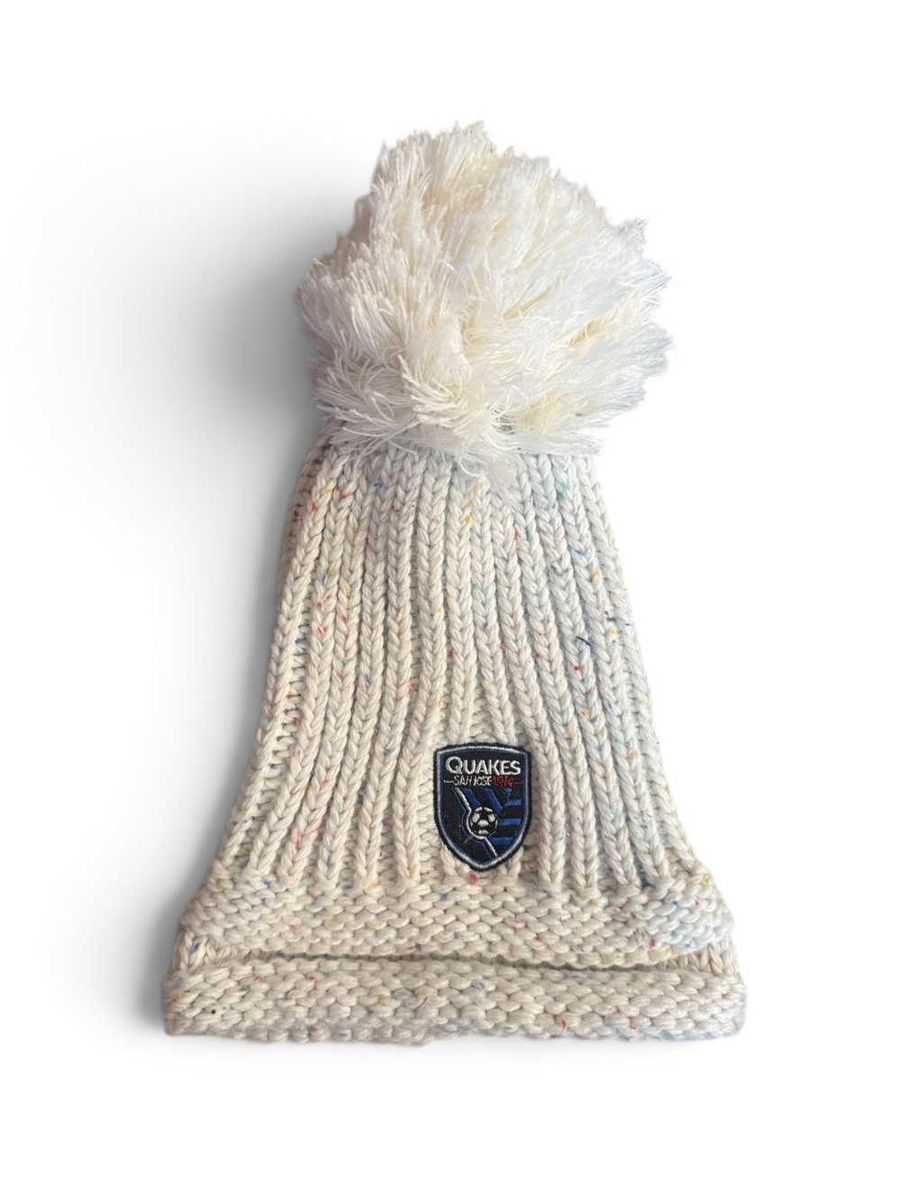Kids San Jose Earthquakes Cream Pom Beanie